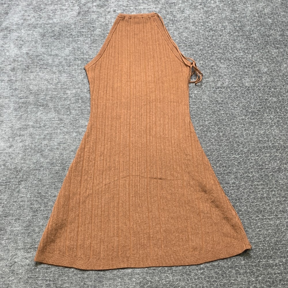 ASTR The Label Sweater Dress Womens M Brown Ribbed Knit Halter Neck Cross Back